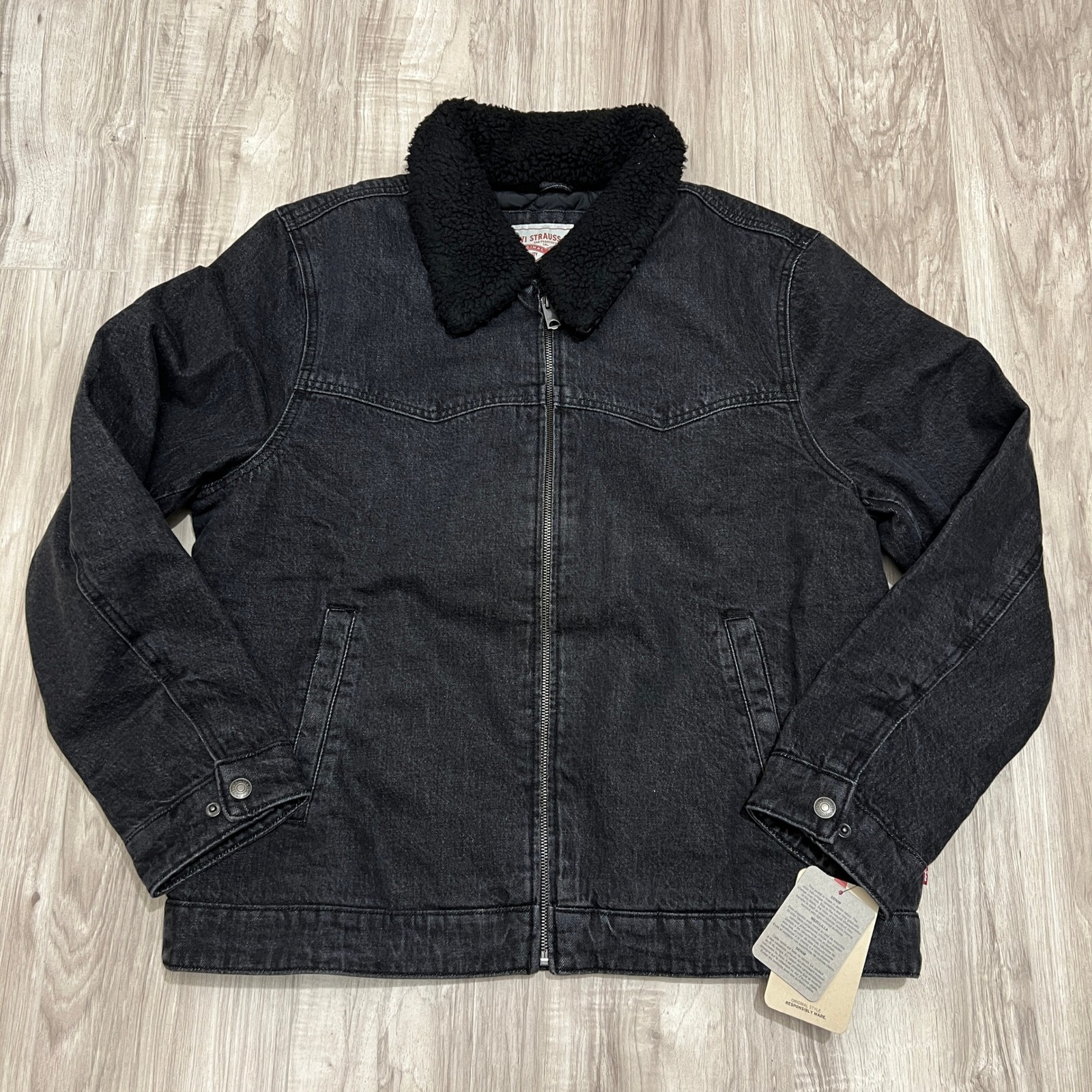 Levi's Men's Sherpa Lined Western Denim Jacket Black Xl Midweight